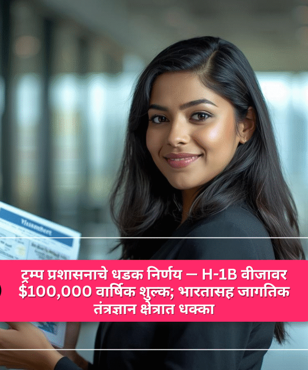 ट्रम्प प्रशासनाचे धडक निर्णय — H-1B वीजावर $100,000 वार्षिक शुल्क; भारतासह जागतिक तंत्रज्ञान…